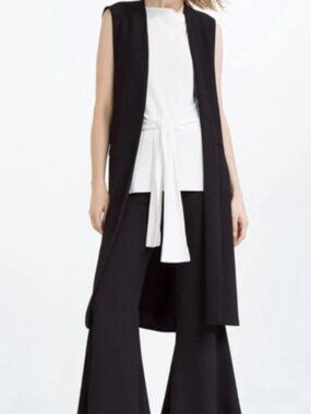 Zara Black Longline Waistcoat Sleeveless Work Vest Size Small